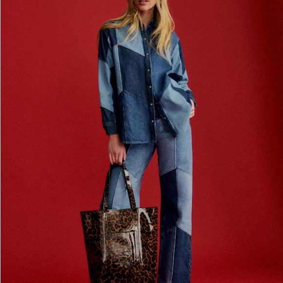 Sezane Blue Patchwork Button Down Shirt - Picture 3 of 3